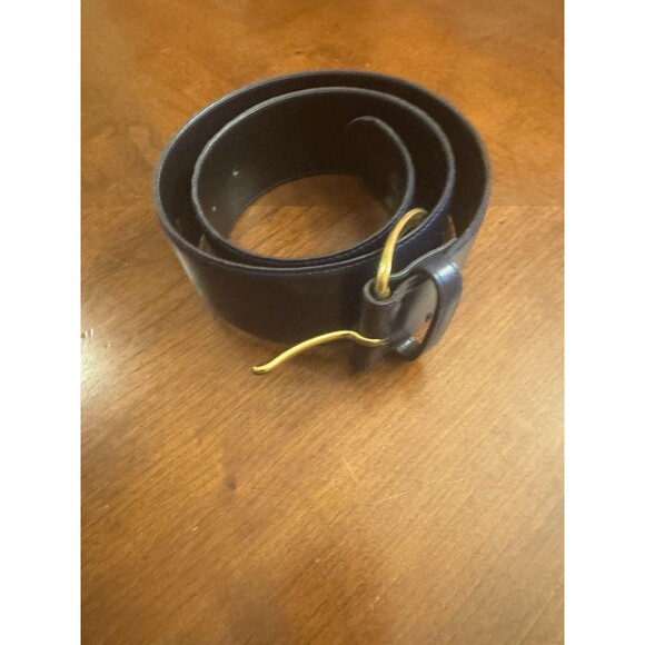 Accessory Lady Navy Blue Leather Belt Size M with Gold Tone Accent Buckle - Picture 10 of 16